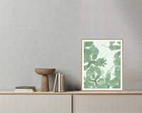 Sage Wash Ombré Gradient – Premium Ombré Gradient Wall Art Print — Grey wall with bowl