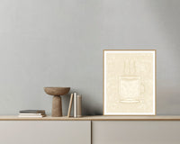 Sand Dune Coffee Cup Motif – Limited Edition Motif Art Print — Grey wall with bowl