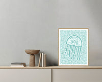 Seafoam Jellyfish Wash Motif – Limited Edition Motif Art Print — Grey wall with bowl