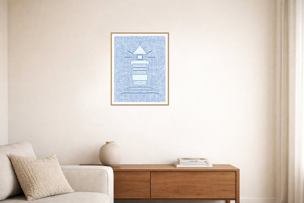 Seafoam Wash Lighthouse Motif – Limited Edition Motif Art Print — Living room lifestyle