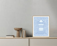 Seafoam Wash Lighthouse Motif – Limited Edition Motif Art Print — Grey wall with bowl