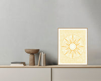 Seafoam Wash Sunburst Motif – Limited Edition Motif Art Print — Grey wall with bowl