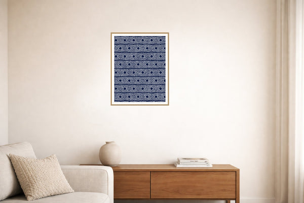 Shibori Indigo Ikat Weave – Limited Edition Ikat Weave Art Print — Living room lifestyle