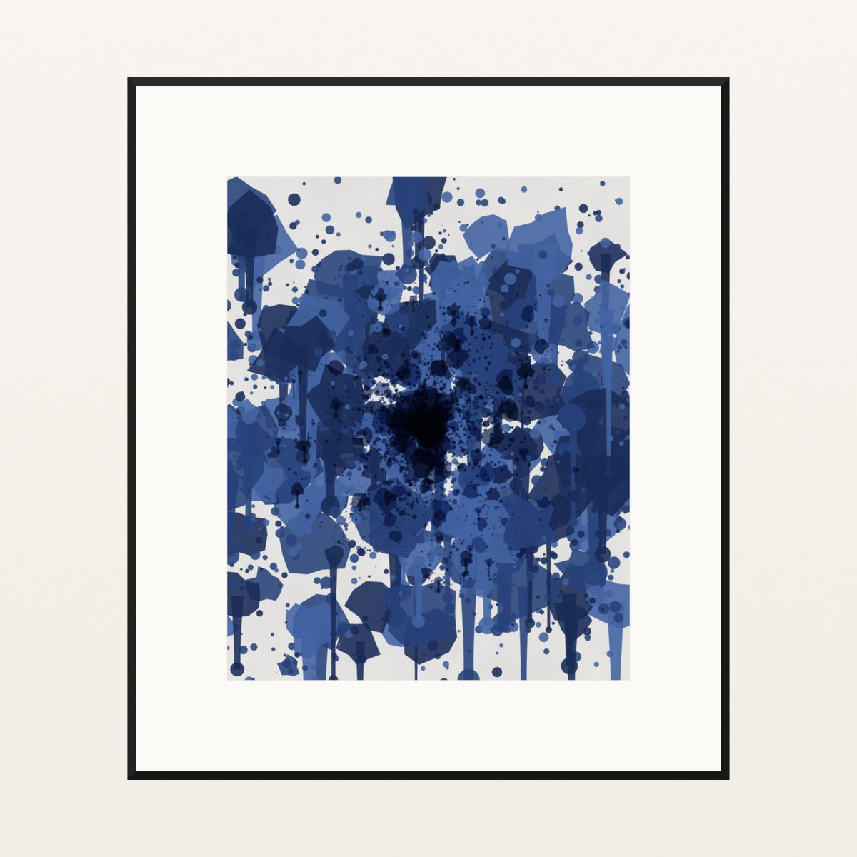 Shibori Indigo Paint Splatter – Signed 50-Edition Giclée Print for Gallery Walls — Black gallery mat