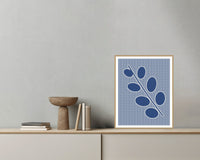Shibori Indigo Painterly – Premium Painterly Wall Art Print — Grey wall with bowl