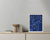 Shibori Indigo Tropical – Signed 50-Edition Giclée Print for Gallery Walls — Grey wall with bowl