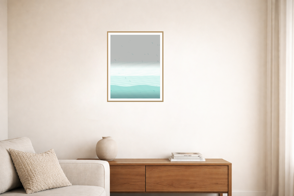 Aqua Mist Horizon-wash Wave-ripple Wall Art