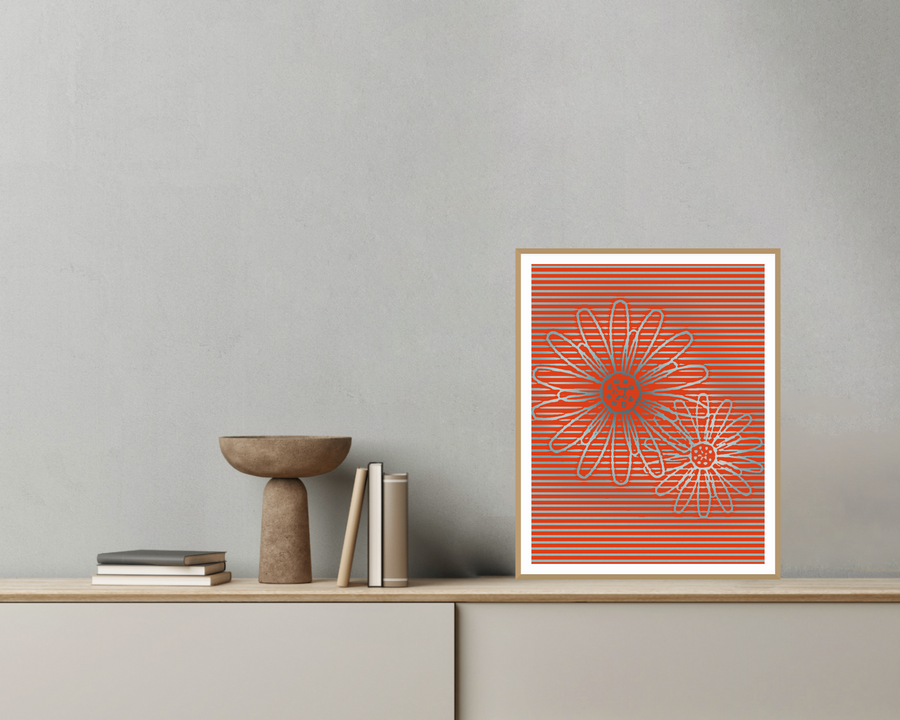 Warm Sunset Sunflower Painterly Etched Line Art (Copy) — room scene