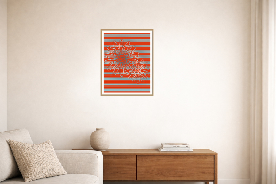 Warm Sunset Sunflower Painterly Etched Line Art (Copy) — room scene