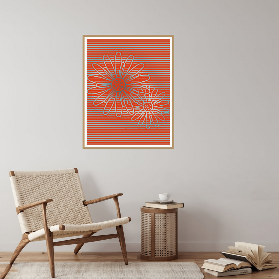 Warm Sunset Sunflower Painterly Etched Line Art (Copy) — room scene