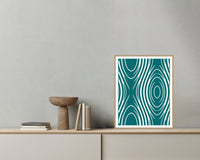Teal Ink Marble Swirl – Signed 50-Edition Giclée Print for Gallery Walls — Grey wall with bowl