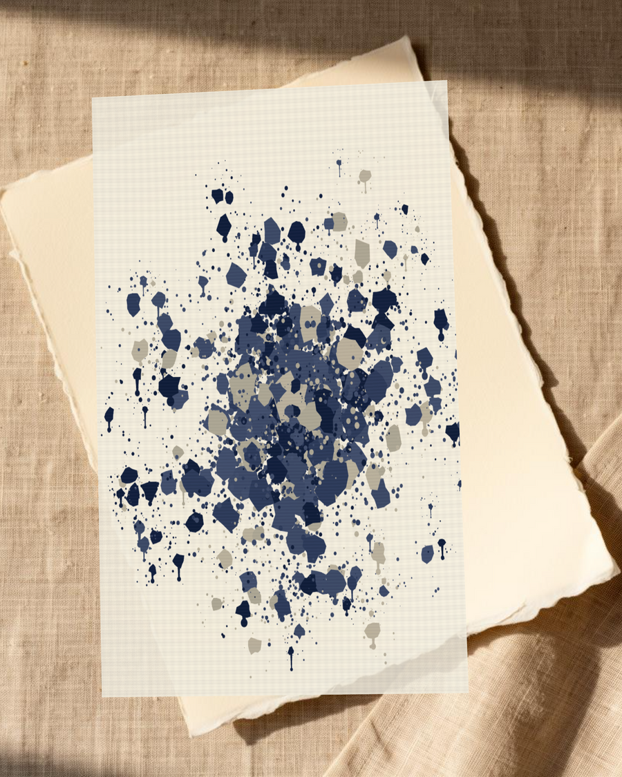 Sashiko Light Indigo Organic Texture Paint-splatter Wall Art — room scene