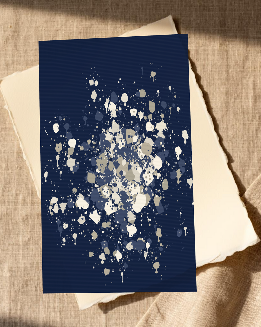 Sashiko Indigo Organic Texture Paint-splatter Wall Art — room scene