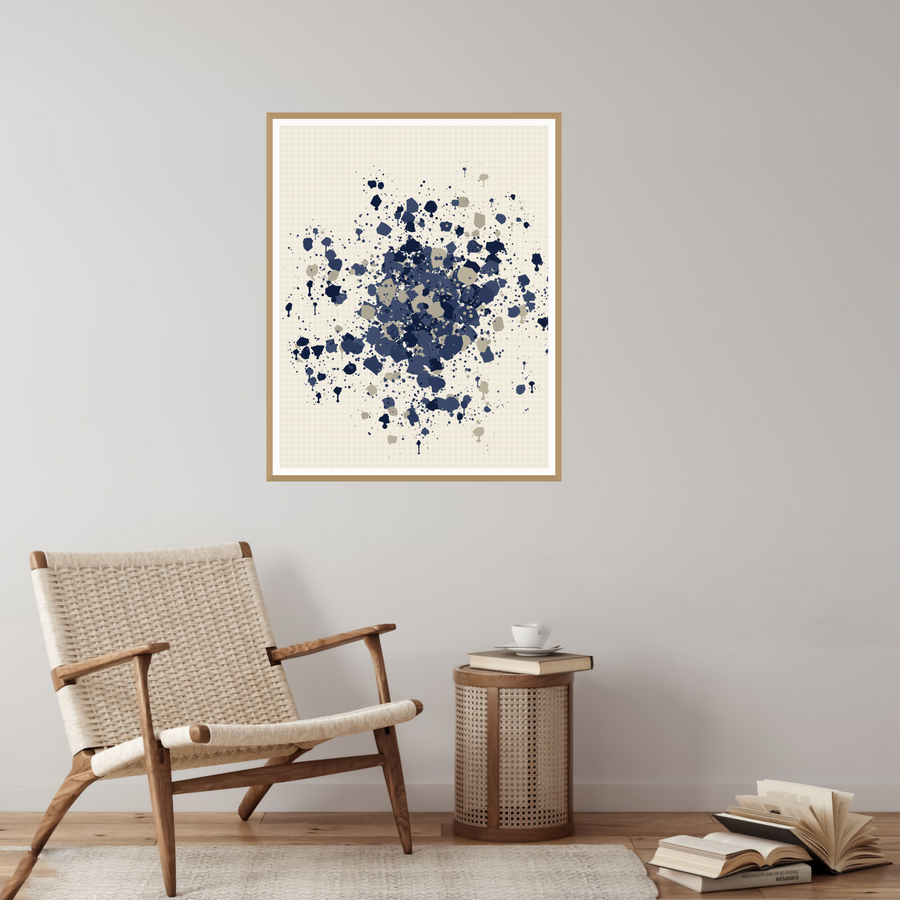 Sashiko Light Indigo Organic Texture Paint-splatter Wall Art — room scene