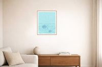 Turquoise Depths Fish Sketch-filter – Premium Sketch-filter Wall Art Print — Living room lifestyle