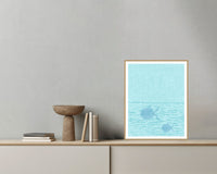 Turquoise Depths Fish Sketch-filter – Premium Sketch-filter Wall Art Print — Grey wall with bowl