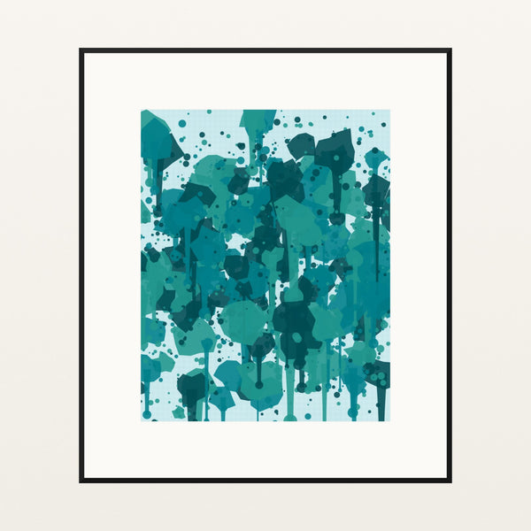 Turquoise Depths Paint Splatter – Signed 50-Edition Giclée Print for Gallery Walls — Black gallery mat