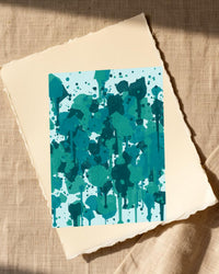 Turquoise Depths Paint Splatter – Signed 50-Edition Giclée Print for Gallery Walls — Paper/edge detail
