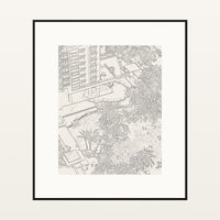 Warm Earth Etched Resort Line Art – Premium Etched Line Art Wall Art Print — Black gallery mat