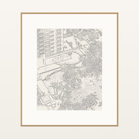 Warm Earth Etched Resort Line Art – Premium Etched Line Art Wall Art Print — Natural gallery mat