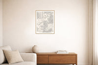Warm Earth Etched Resort Line Art – Premium Etched Line Art Wall Art Print — Living room lifestyle