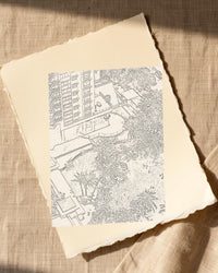 Warm Earth Etched Resort Line Art – Premium Etched Line Art Wall Art Print — Paper/edge detail