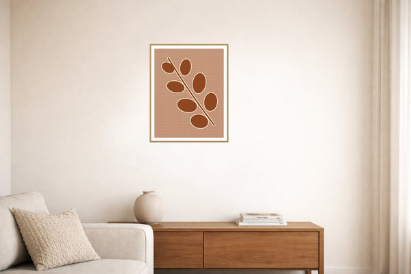 Warm Earth Eucalyptus Painterly Wall Art Print — Living room lifestyle