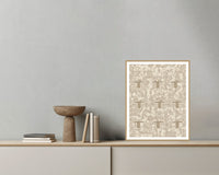 Warm Linen Retro 70s – Premium Retro 70s Wall Art Print — Grey wall with bowl