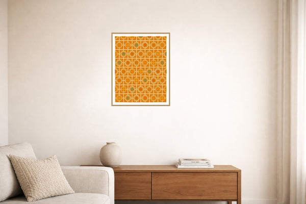 Warm Sunset Moroccan Tile – Premium Moroccan Tile Wall Art Print — Living room lifestyle
